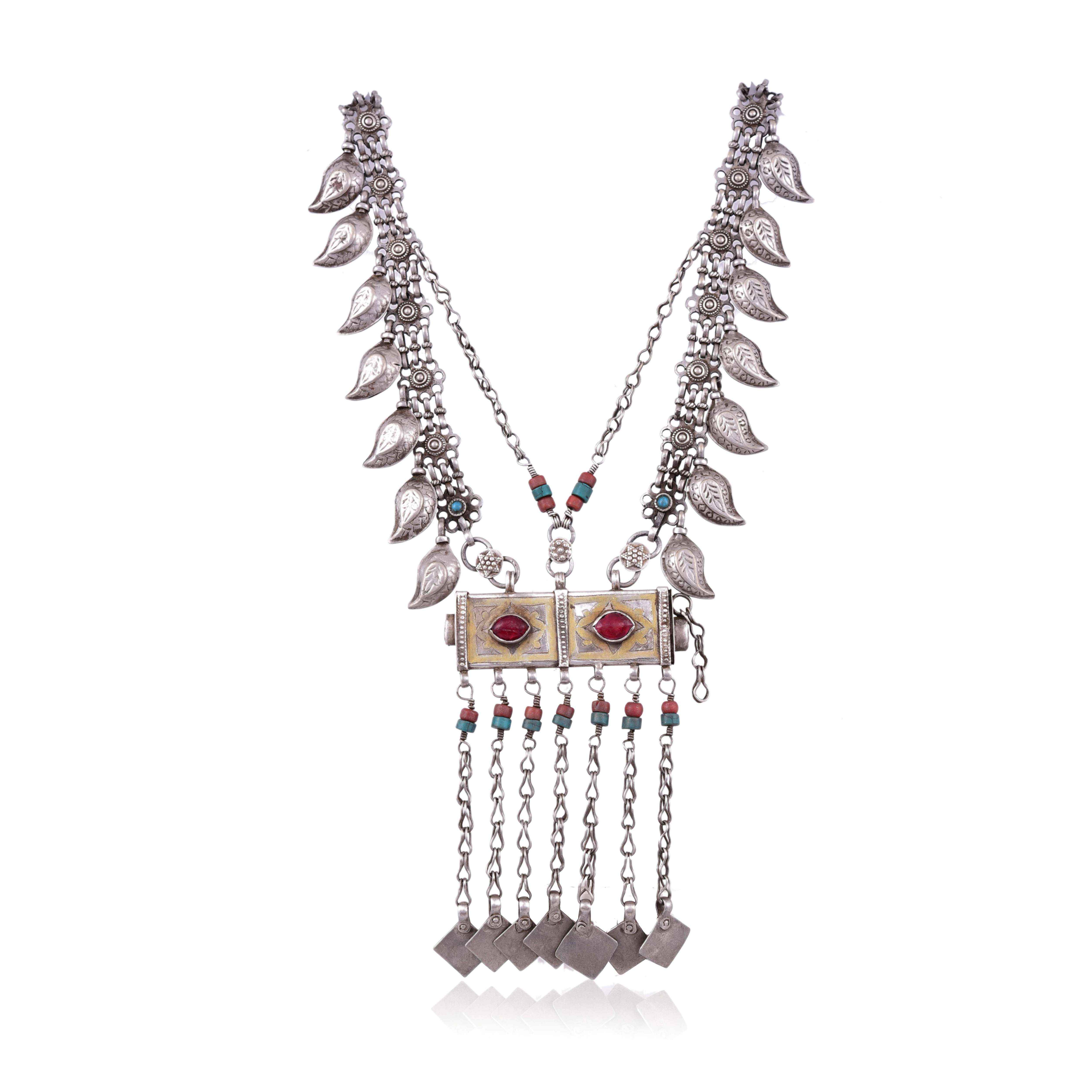 vintage-silver-gold-plated-stone-afghan-necklace-sku-5923